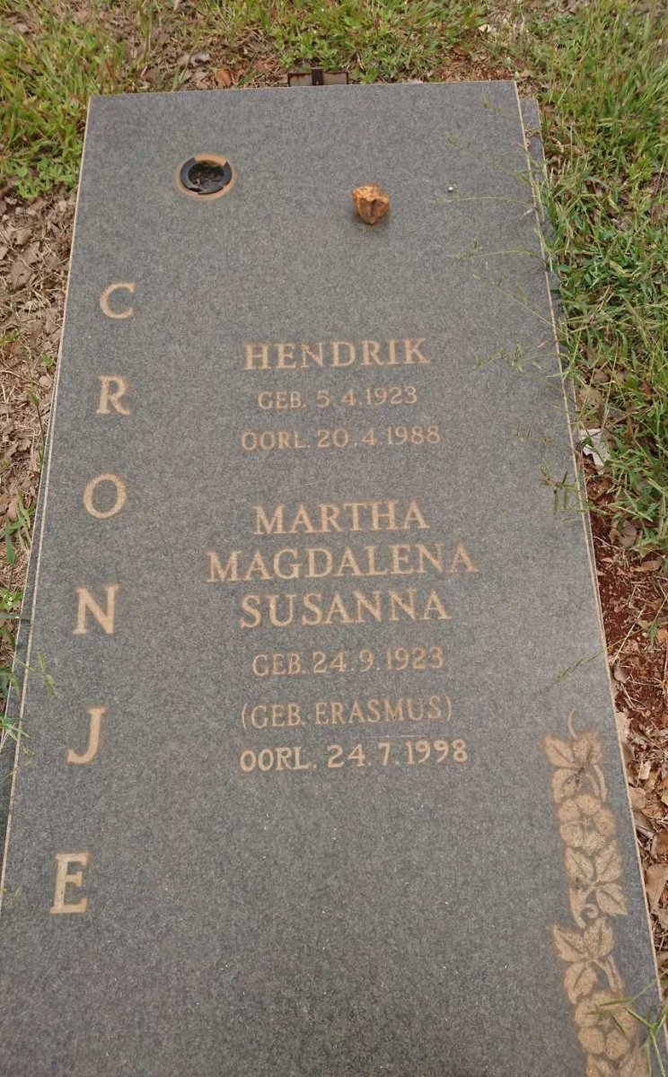 CRONJE Hendrik 1923-1988 &amp; Martha Magdalena Susanna ERASMUS 1923-1998