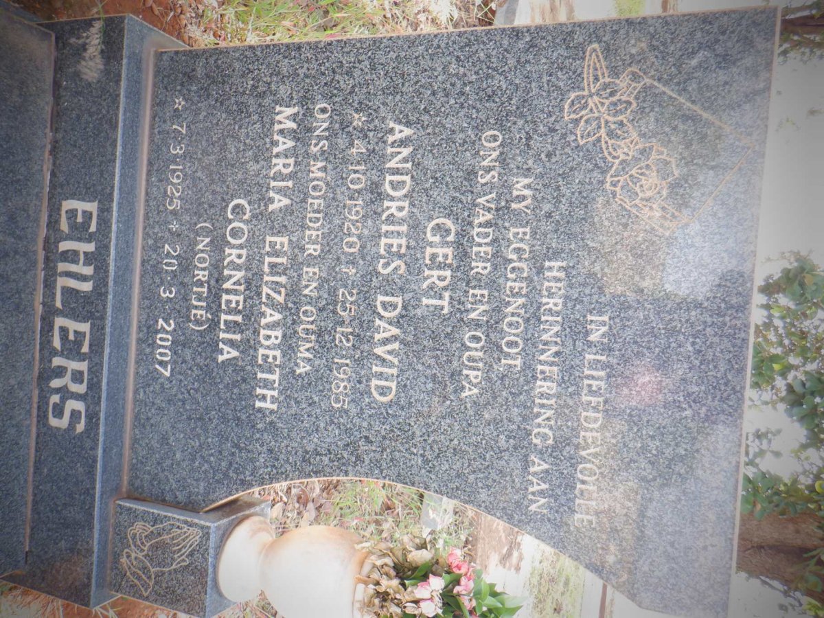 EHLERS Gert Andries David 1920-1985 &amp; Maria Elizabeth Cornelia NORTJE 1925-2007