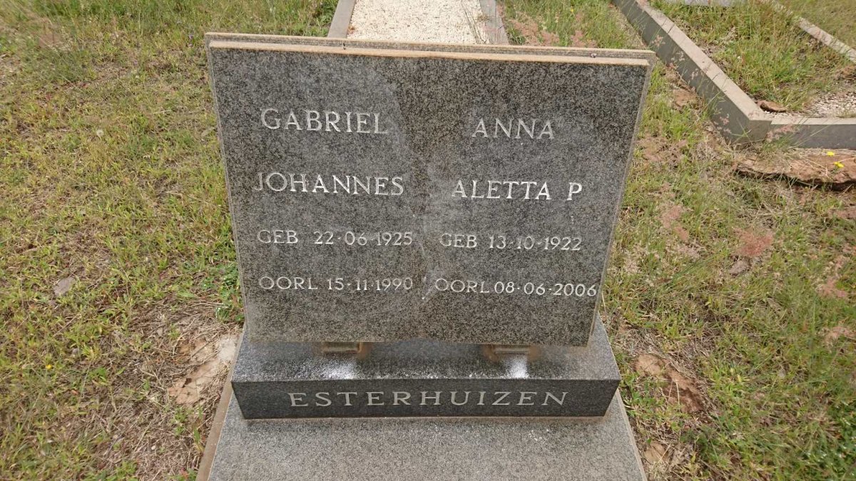 ESTERHUIZEN Gabriel Johannes 1925-1990 &amp; Anna Aletta P. 1922-2006