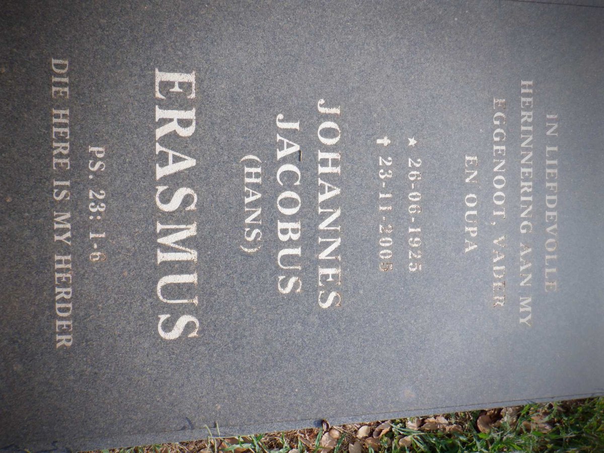 ERASMUS Johannes Jacobus 1925-2005