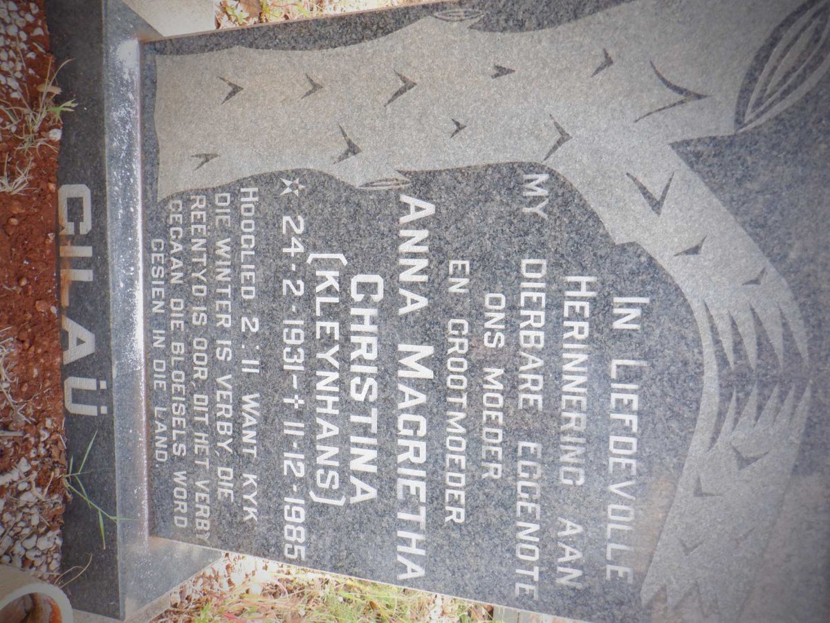 GILAU Anna Magrietha Christina nee KLEYNHANS 1931-1985