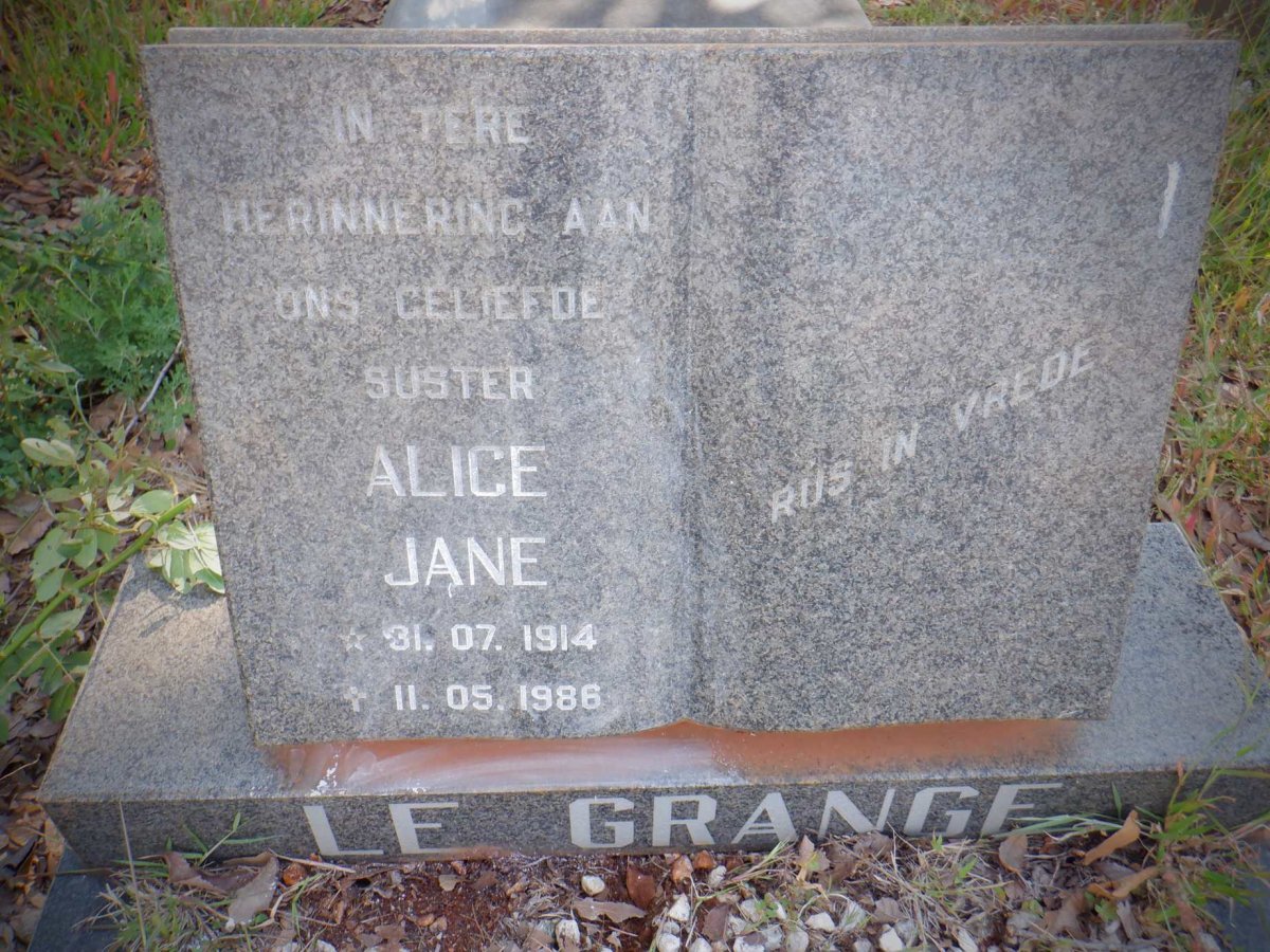 GRANGE Alice Jane, le 1914-1986