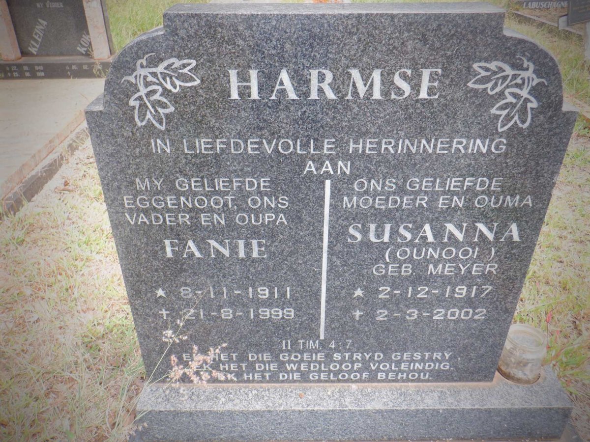 HARMSE Fanie 1911-1999 &amp; Susanna MEYER 1917-2002