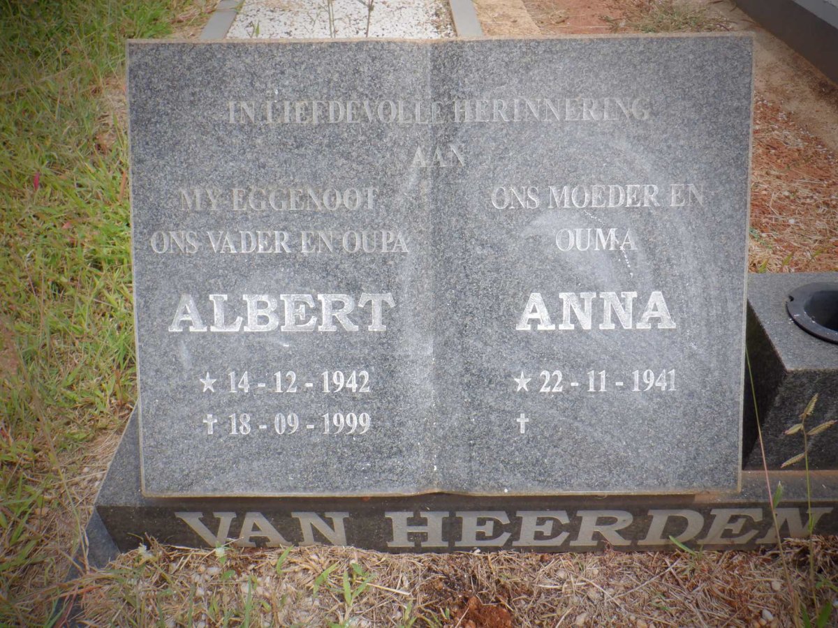 HEERDEN Albert, van 1942-1999 &amp; Anna 1941-