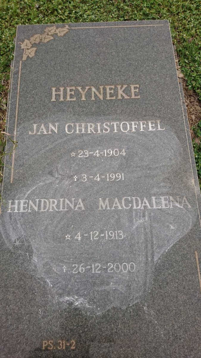 HEYNEKE Jan Christoffel 1904-1991 &amp; Hendrina Magdalena 1913-2000