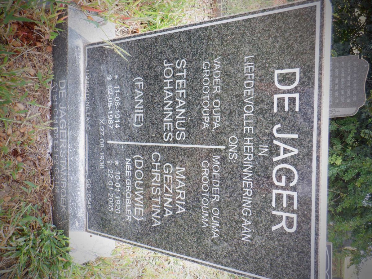 JAGER Stefanus Johannes, de 1914-1987 &amp; Maria Gezina Christina GROBLER 1920-2005