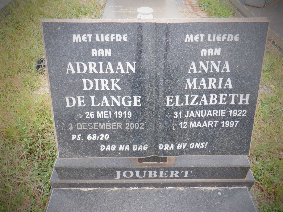 JOUBERT Adriaan Dirk de Lange 1919-2002 &amp; Anna Maria Elizabeth 1922-1997