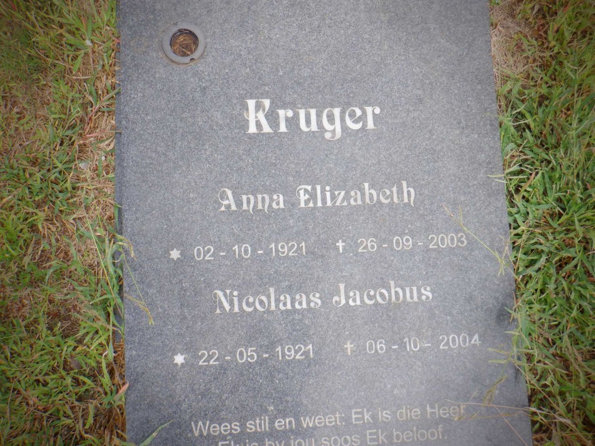 KRUGER Nicolaas Jacobus 1921-2004 &amp; Anna Elizabeth 1921-2003