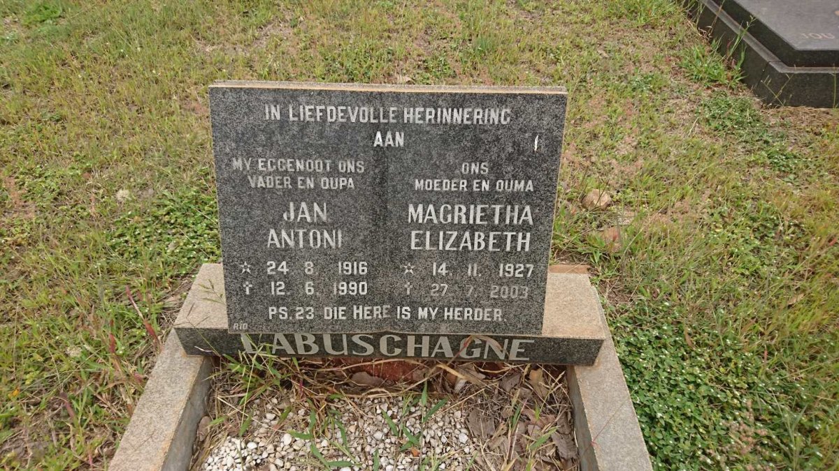 LABUSCHAGNE Jan Anton 1916-1990 &amp; Magrietha Elizabeth 1927-2003