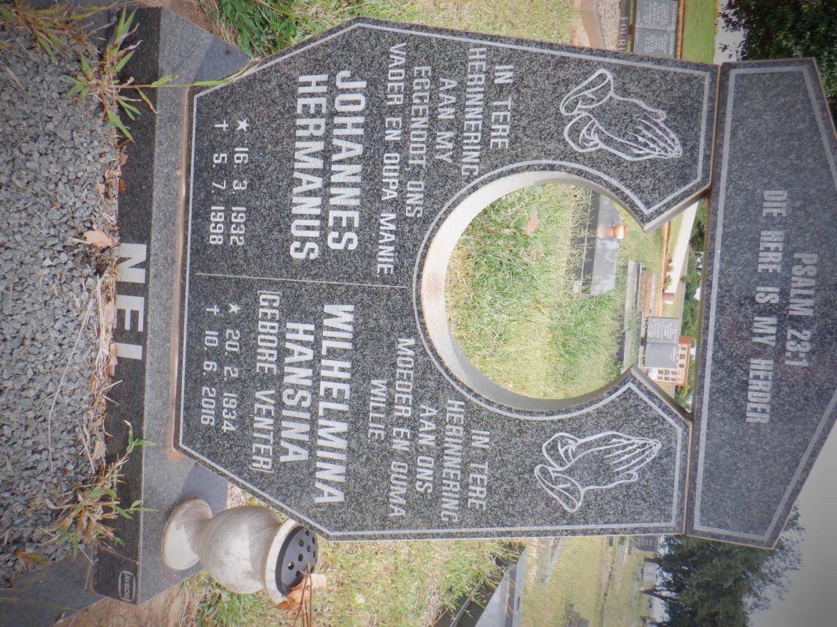 NEL Johannes Hermanus 1932-1998 &amp; Wilhelmina Hansina VENTER 1934-2016