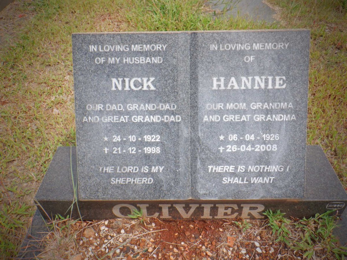OLIVIER Nick 1922-1998 &amp; Hannie 1926-2008