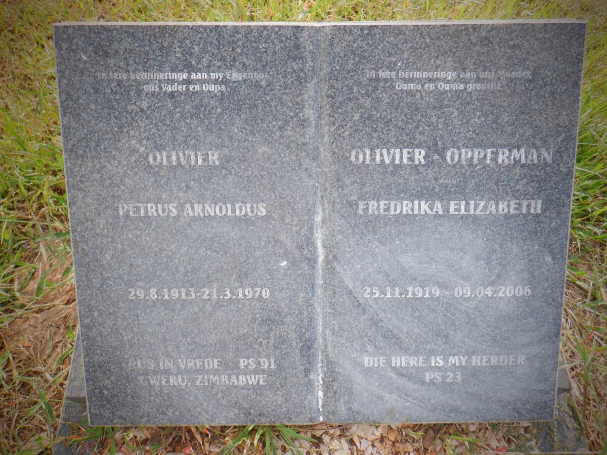 OLIVIER Petrus Arnoldus 1913-1970 &amp; Fredrika Elizabeth OPPERMAN 1919-2006