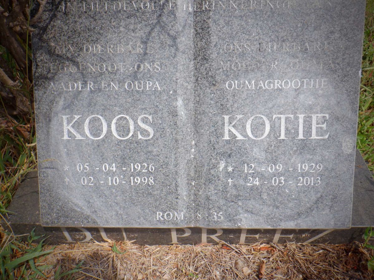 PREEZ Koos, du 1926-1998 &amp; Kotie 1929-2013
