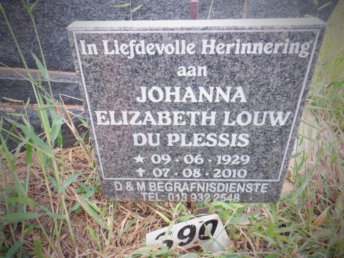PLESSIS Johanna Elizabeth Louw, du 1929-2010
