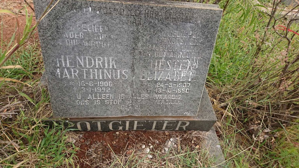 POTGIETER Hendrik Marthinus 1906-1992 &amp; Hester Elizabeth 1907-1990