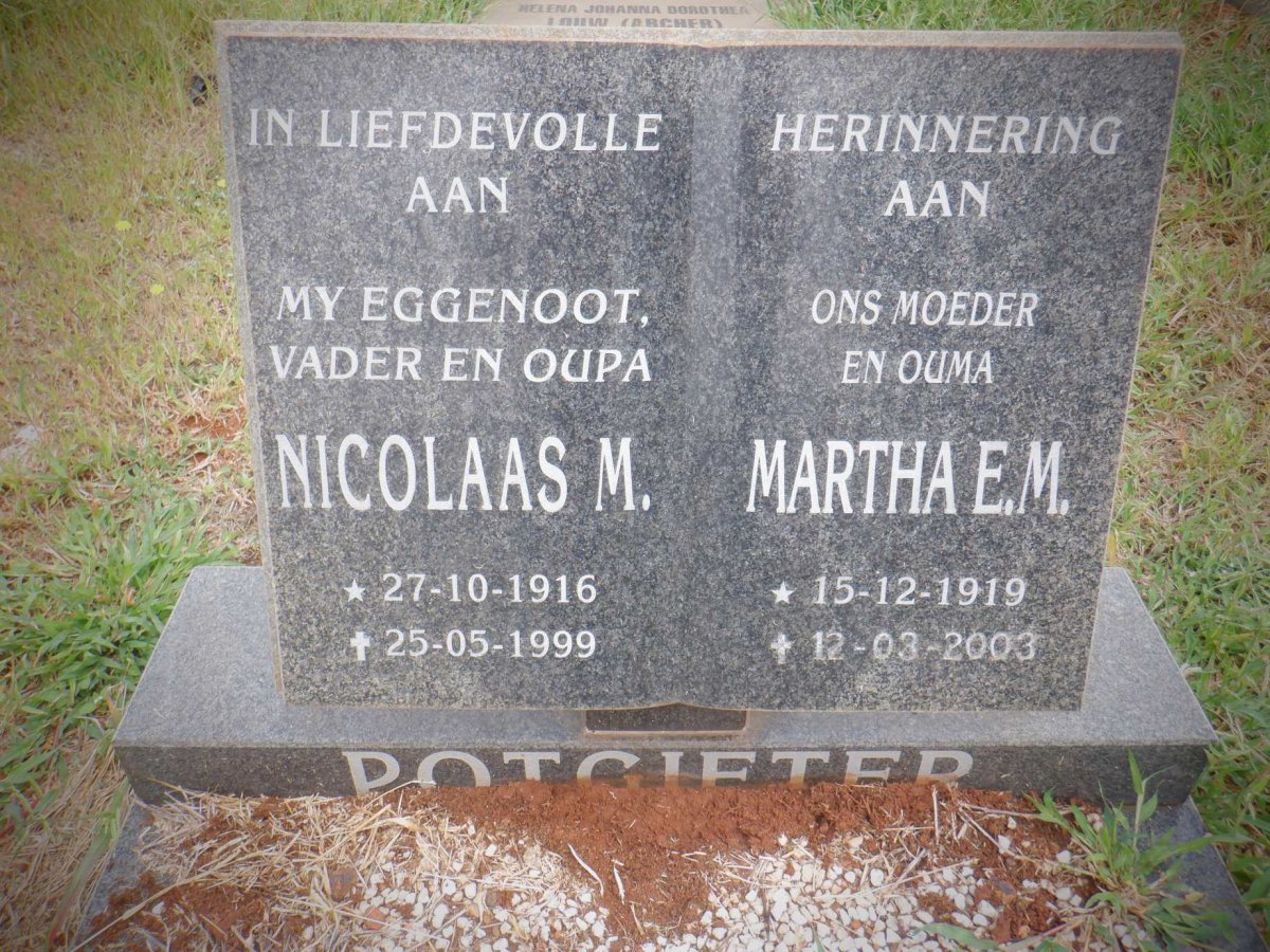 POTGIETER Nicolaas M. 1916-1999 &amp; Martha E.M. 1919-2003