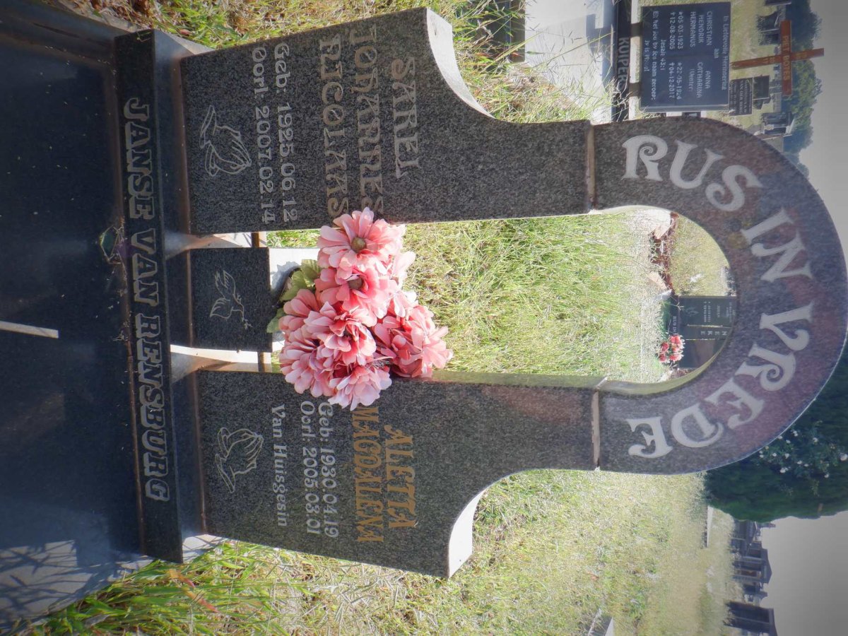 RENSBURG Sarel Johannes Nicolaas, Janse van 1925-2007 &amp; Aletta Magdalena 1930-2005