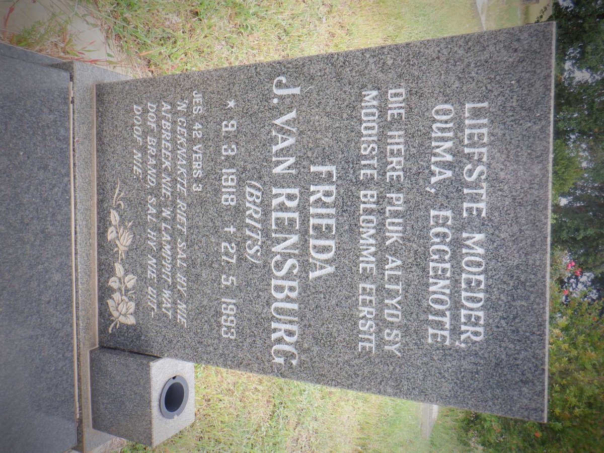 RENSBURG Frieda, J. van nee BRITS 1918-1993
