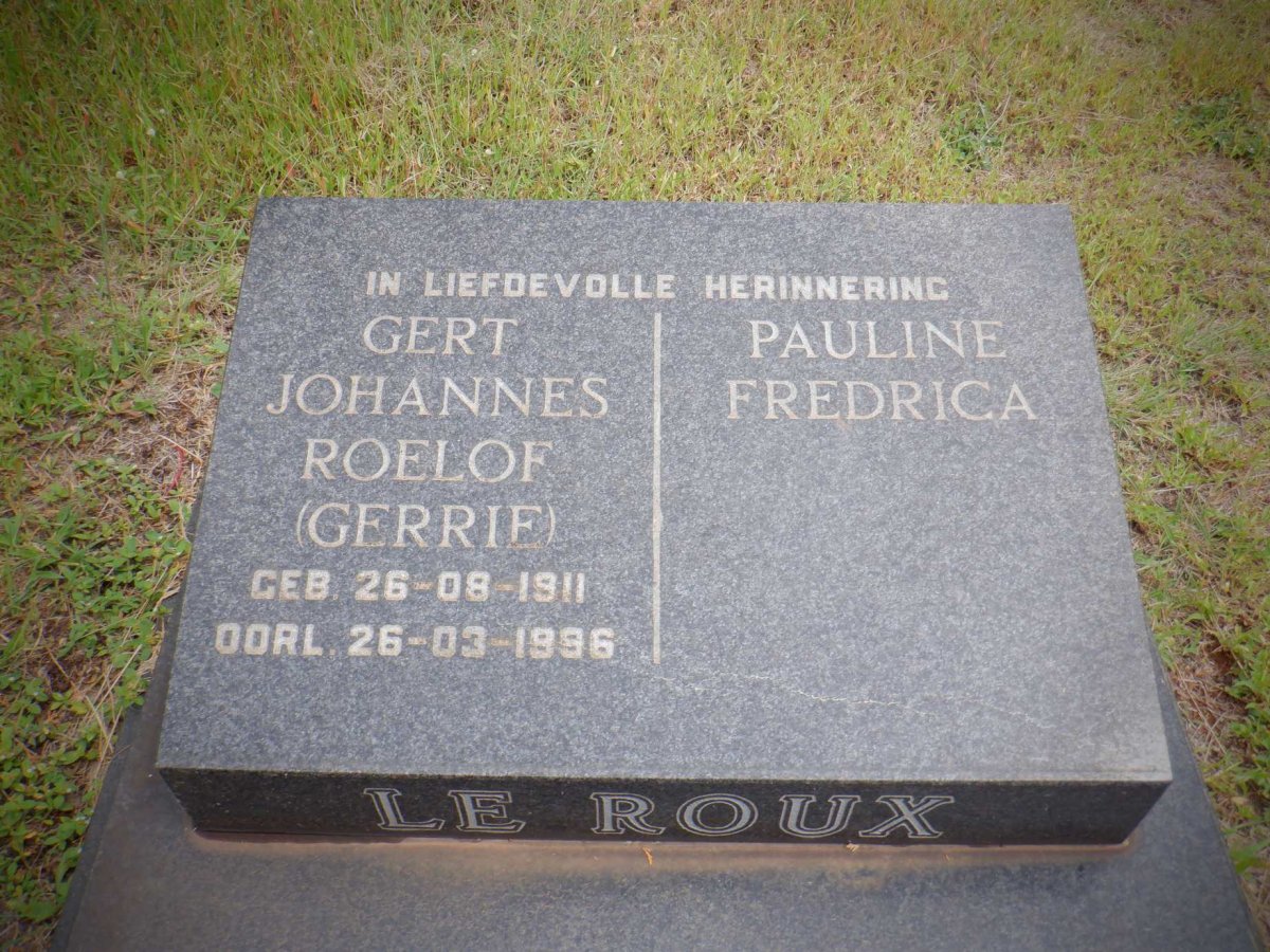 ROUX Gert Johannes Roelof, le 1911-1996 &amp; Pauline Fredrica