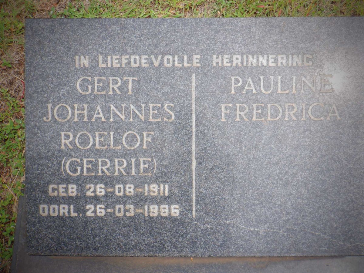 ROUX Gert Johannes Roelof, le 1911-1996 &amp; Pauline Fredrica