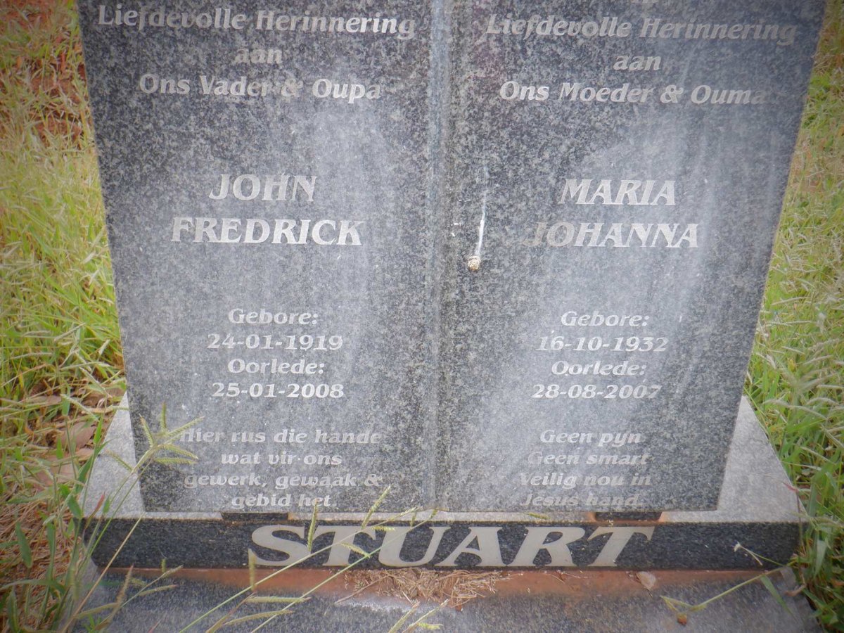 STUART Johan Fredrick 1919-2008 &amp; Maria Johanna 1932-2007