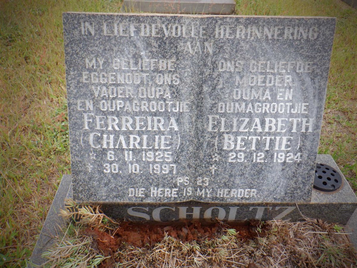 SCHOLTZ Ferreira 1925-1997 &amp; Elizabeth 1924-