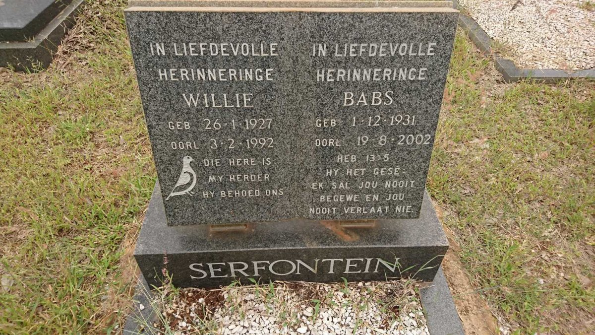 SERFONTEIN Willie 1927-1992 &amp; Babs 1931-2002