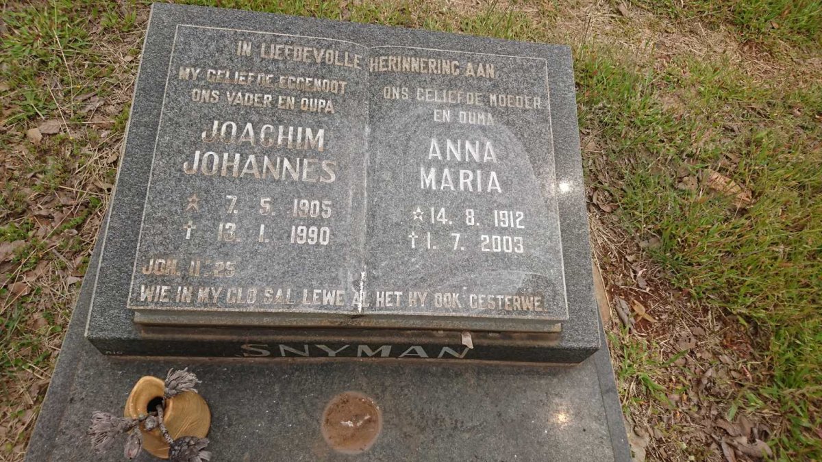 SNYMAN Joachim Johannes 1905-1990 &amp; Anna Maria 1912-2003