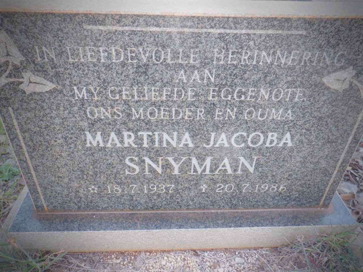 SNYMAN Martina Jacoba 1937-1986