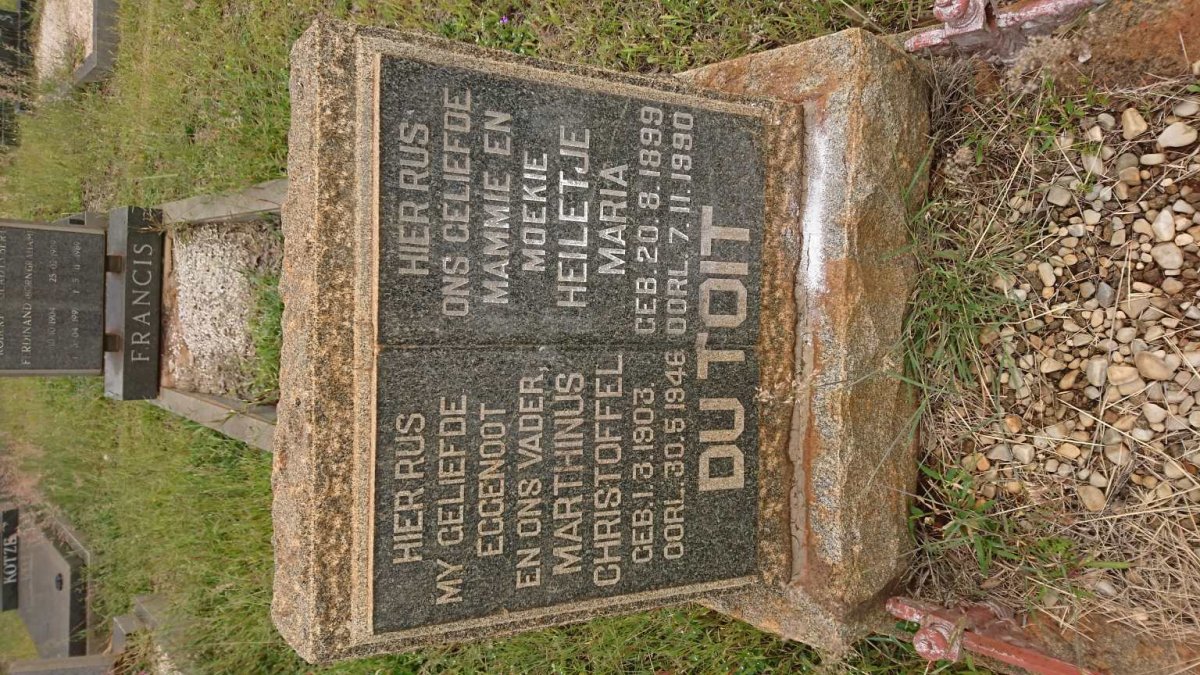 TOIT Marthinus Christoffel, du 1903-1946 &amp; Heiletje Maria 1899-1990