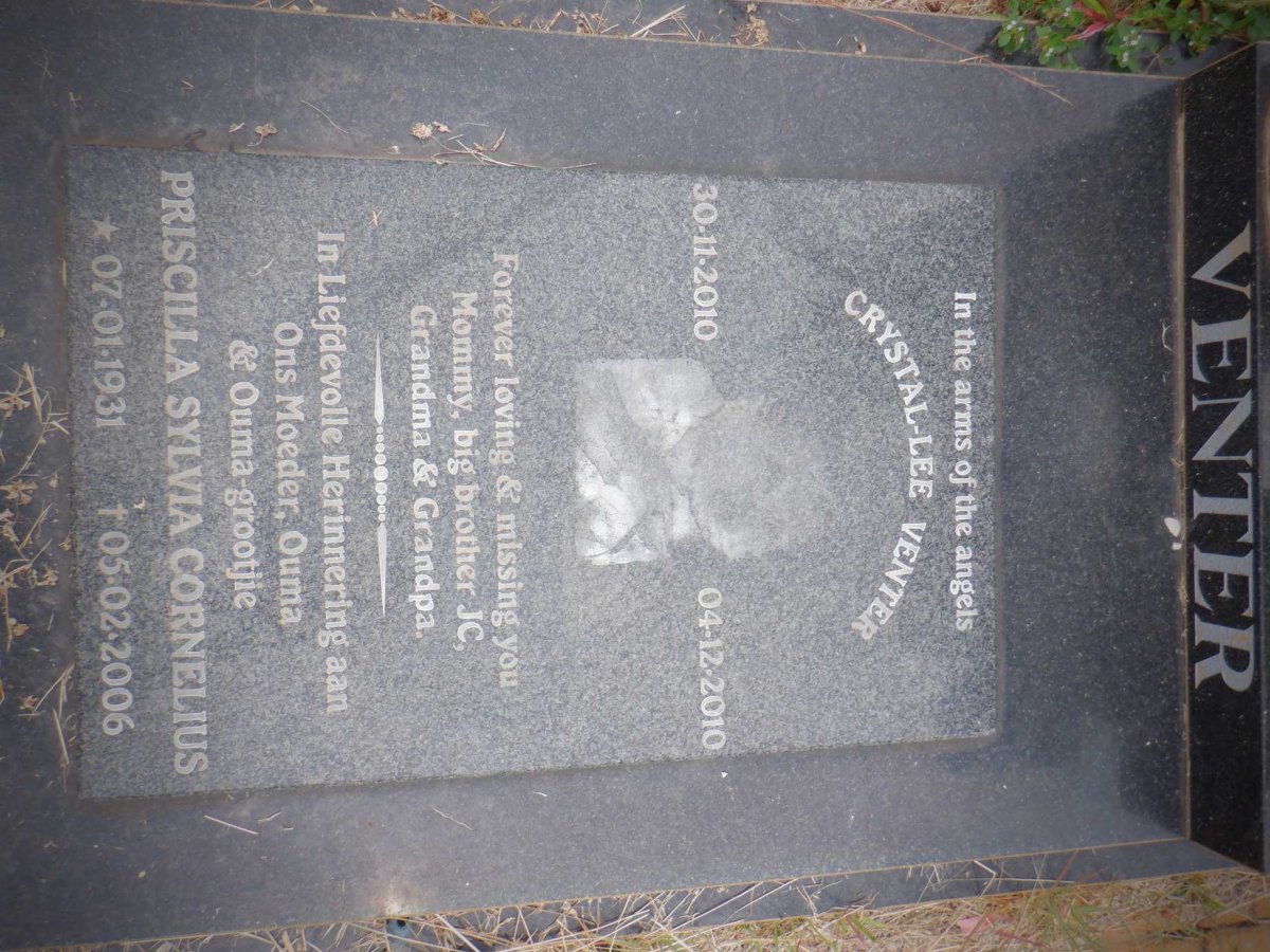 VENTER Priscilla Sylvia Cornelius 1931-2006 :: VENTER Crystal-Lee 2010-2010