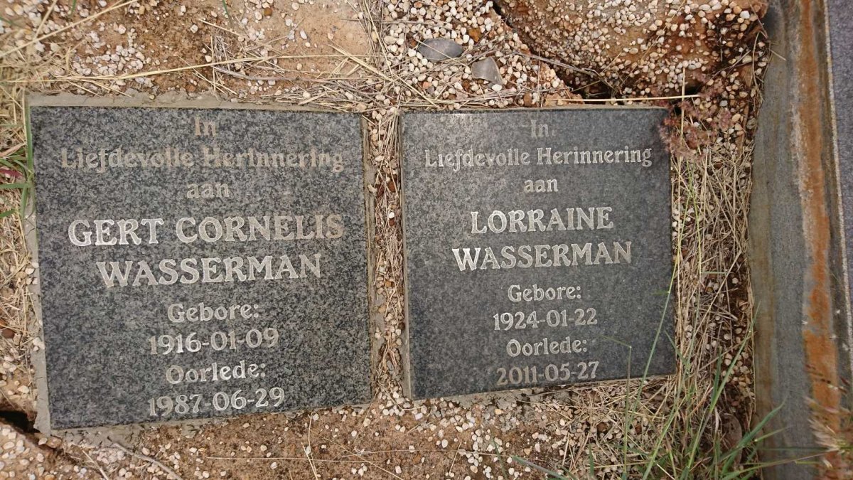 WASSERMAN Gert Cornelis 1916-1987 :: WASSERMAN Loraine 1924-2011