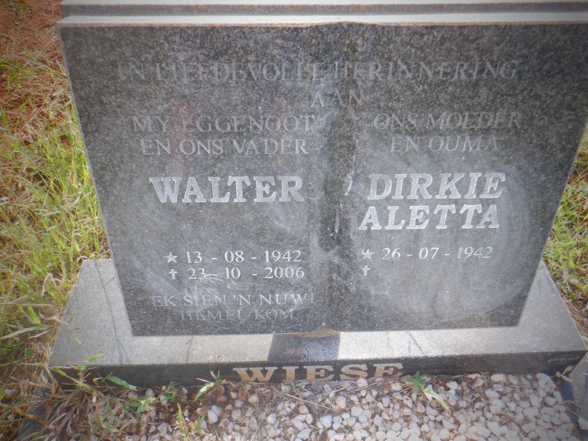 WIESE Walter 1942-2006 &amp; Dirkie Aletta 1942-