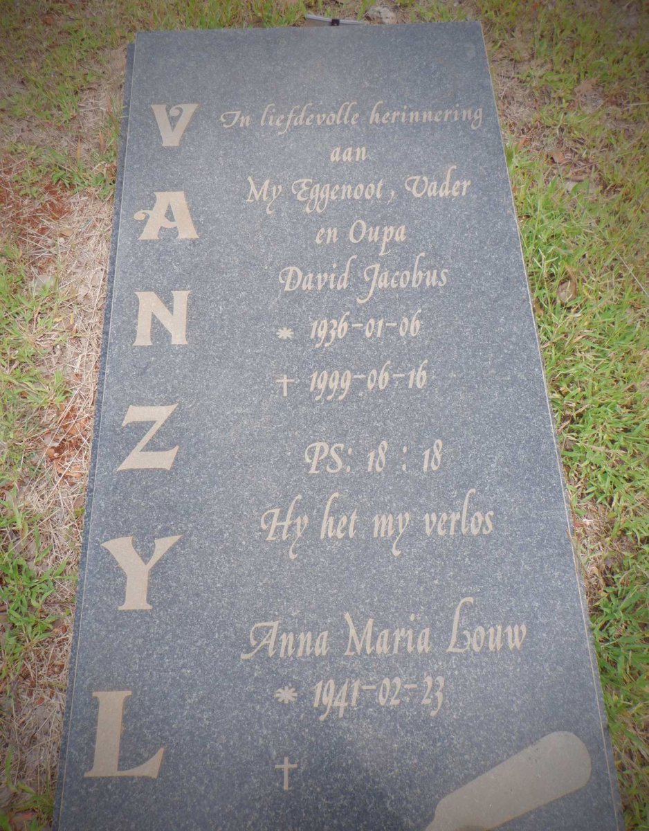 ZYL David Jacobus, van 1936-1999 &amp; Anna Maria LOUW 1941-