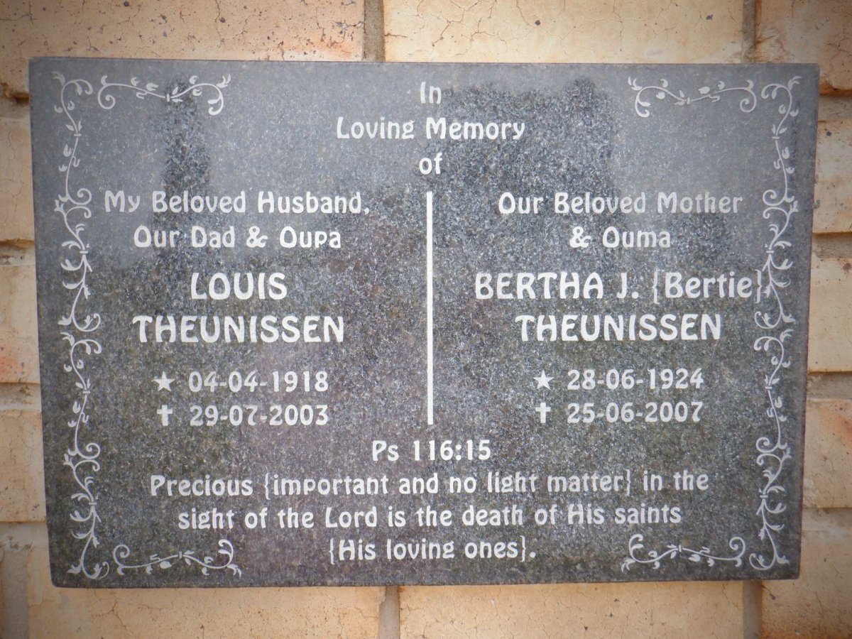 THEUNISSEN Louis 1918-2003 &amp; Bertha J. 1924-2007