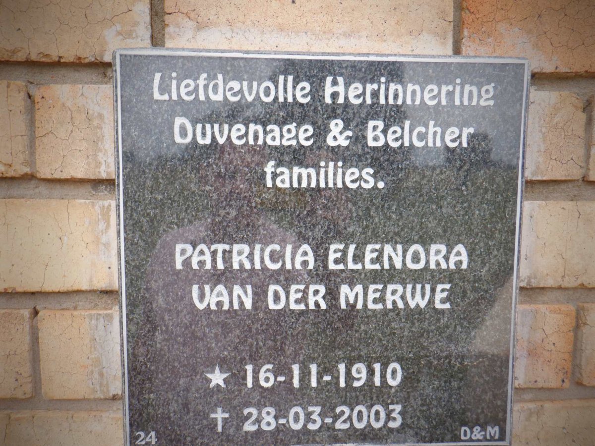 MERWE Patricia Elenora, van der 1910-2003