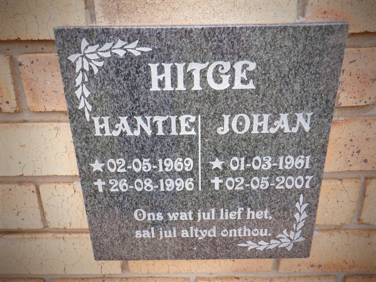 HITGE Johan 1961-2007 &amp; Hantie 1969-1996