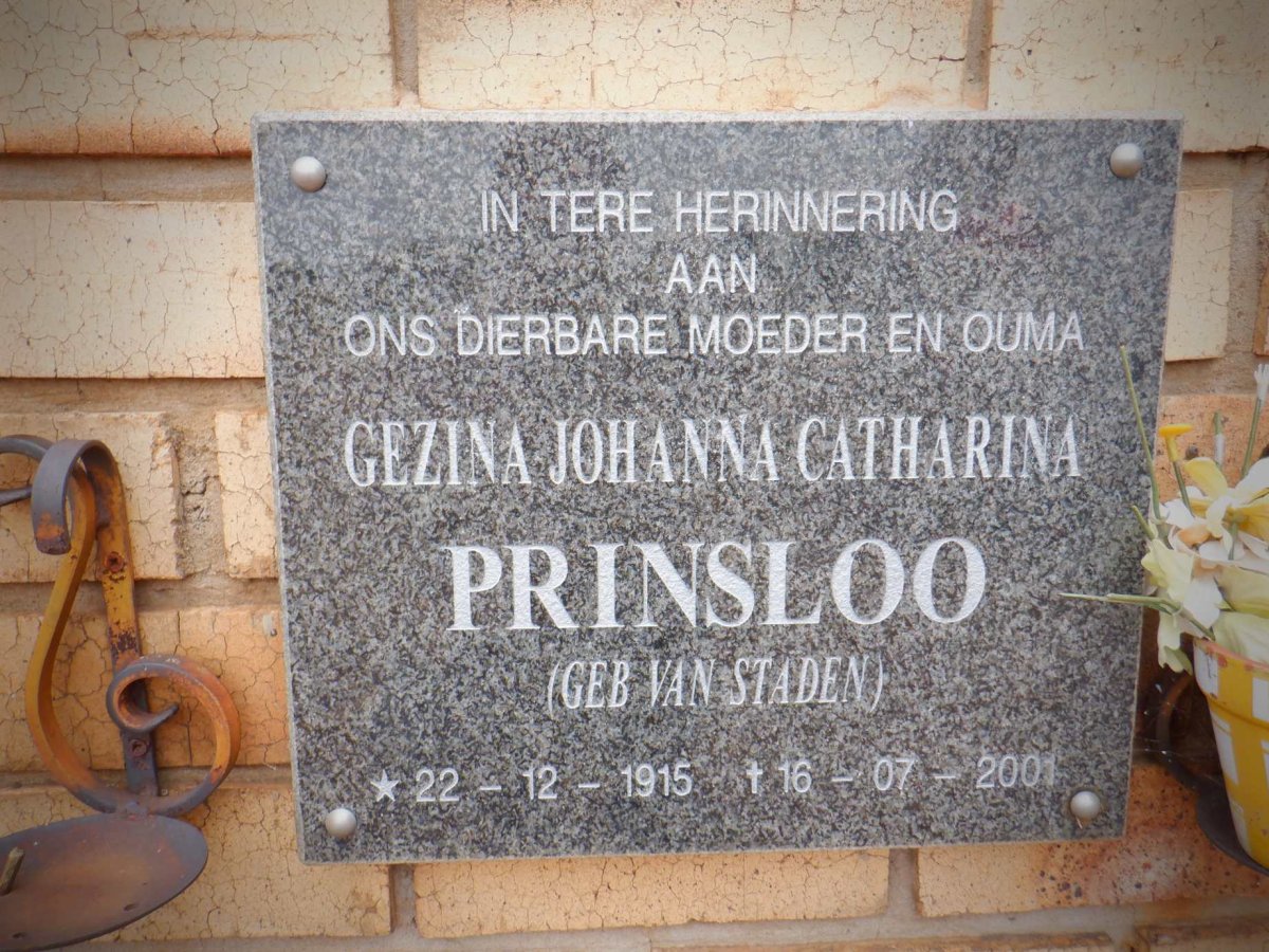 PRINSLOO Gezina Johanna Catharina nee VAN STADEN 1915-2001