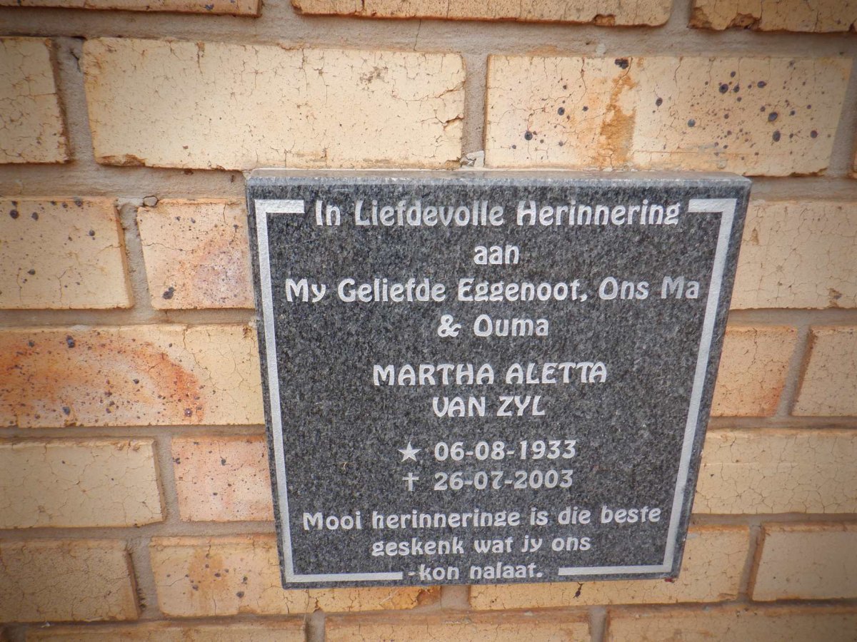 ZYL Martha Aletta, van 1933-2003
