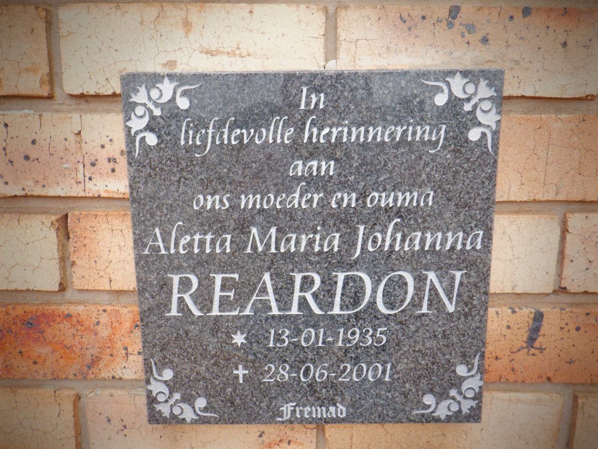 REARDON Aletta Maria Johanna 1935-2001