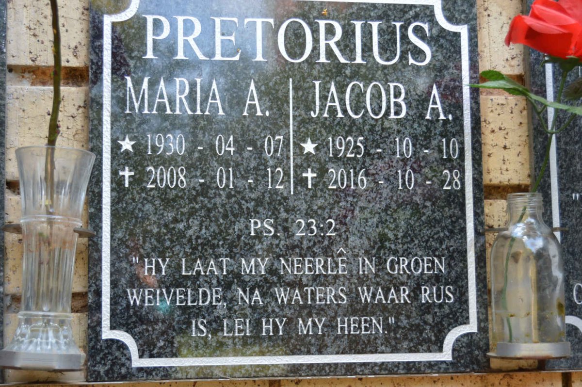 PRETORIUS Jacob A. 1925-2016 &amp; Maria A. 1930-2008