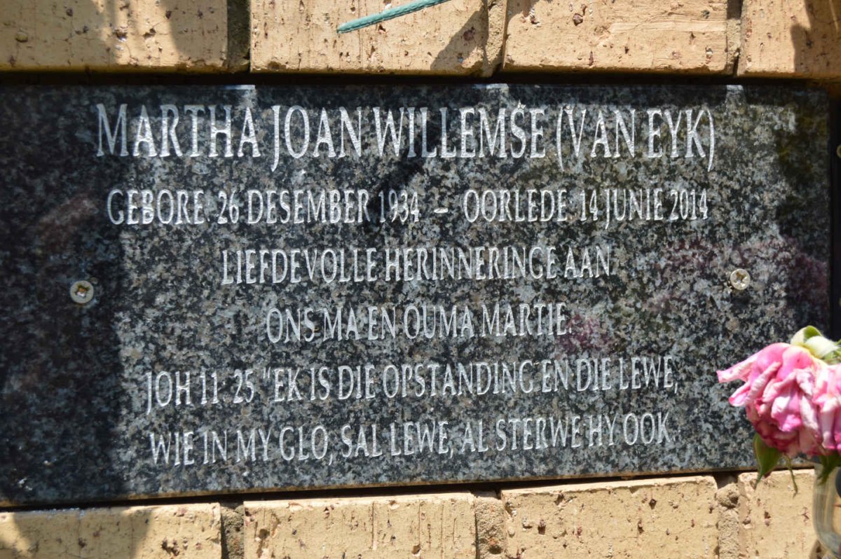 WILLEMSE Martha Joan nee VAN EYK 1934-2014