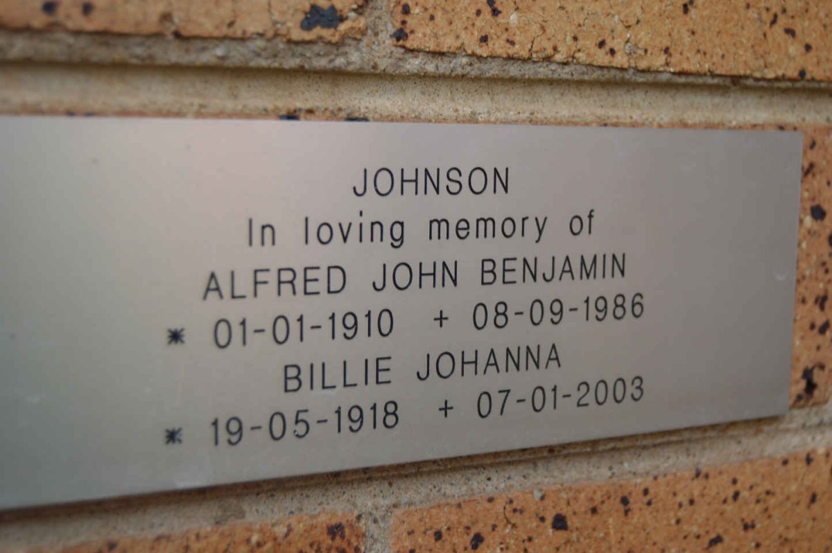 BENJAMIN Alfred John 1910-1986 &amp; Billie Johanna 1918-2003
