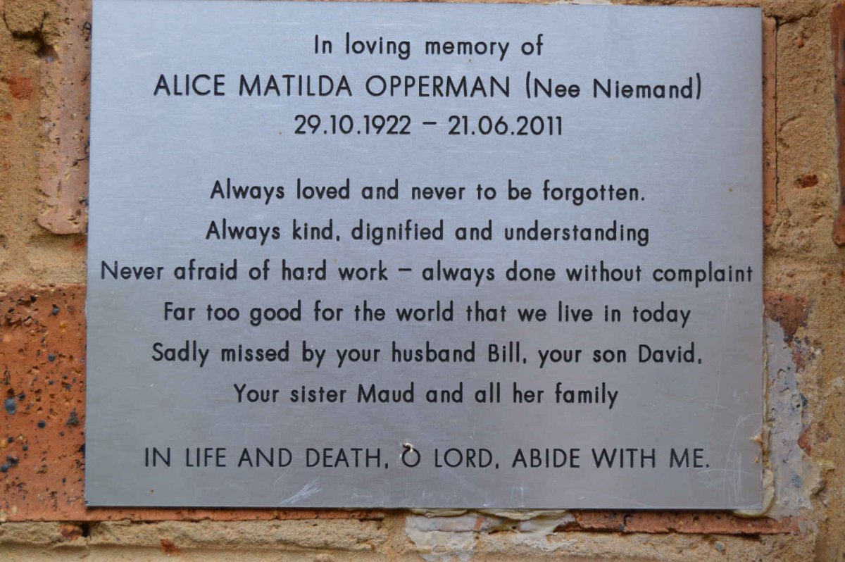 OPPERMAN Alice Matilda nee NIEMAND 1922-2011