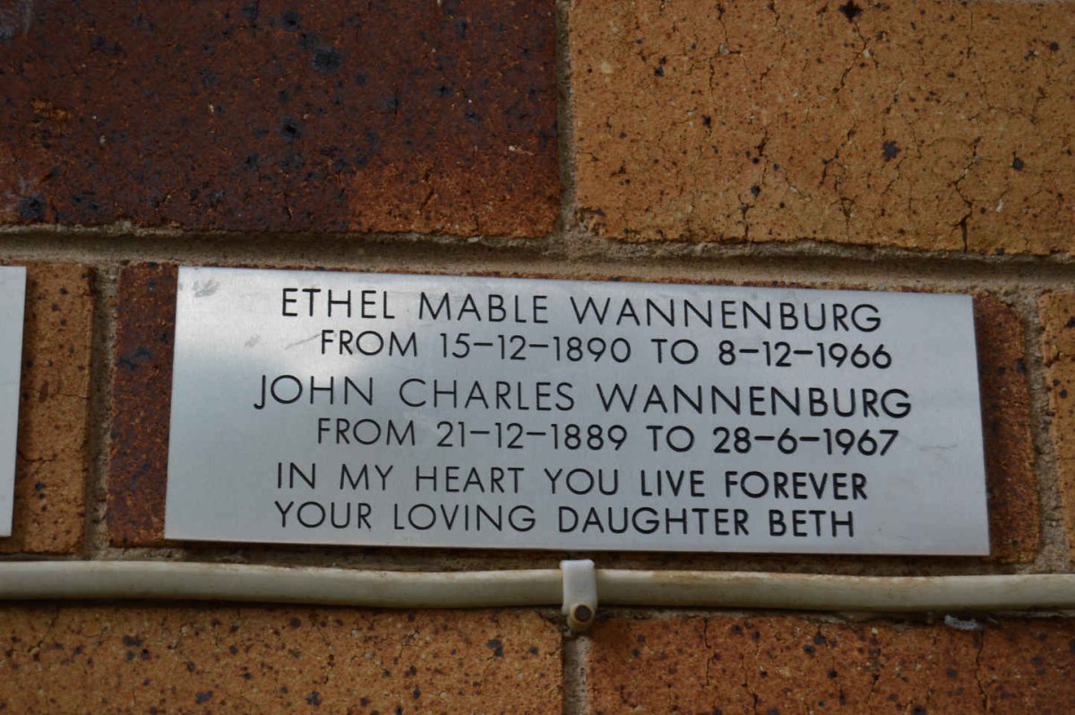 WANNENBURG John Charles 1889-1967 &amp; Ethel Mable 1890-1966