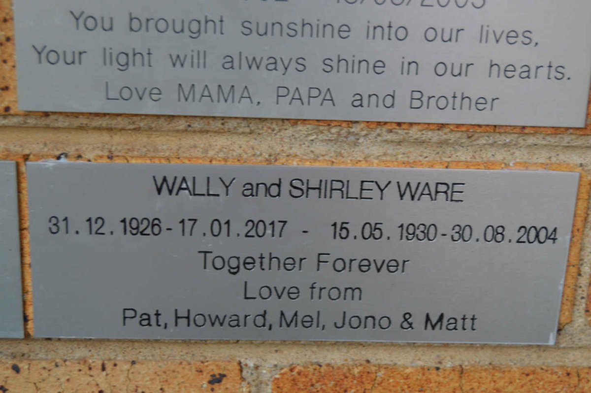 WARE Wally 1926-2017 &amp; Shirley 1930-2004