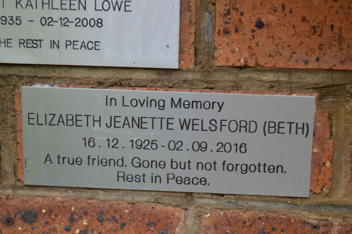 WELSFORD Elizabeth Jeanette 1925-2016