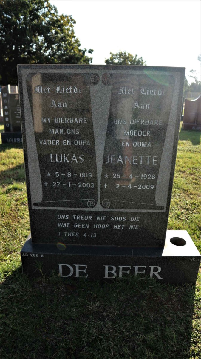 BEER Lukas, de 1919-2003 &amp; Jeanette 1926-2009