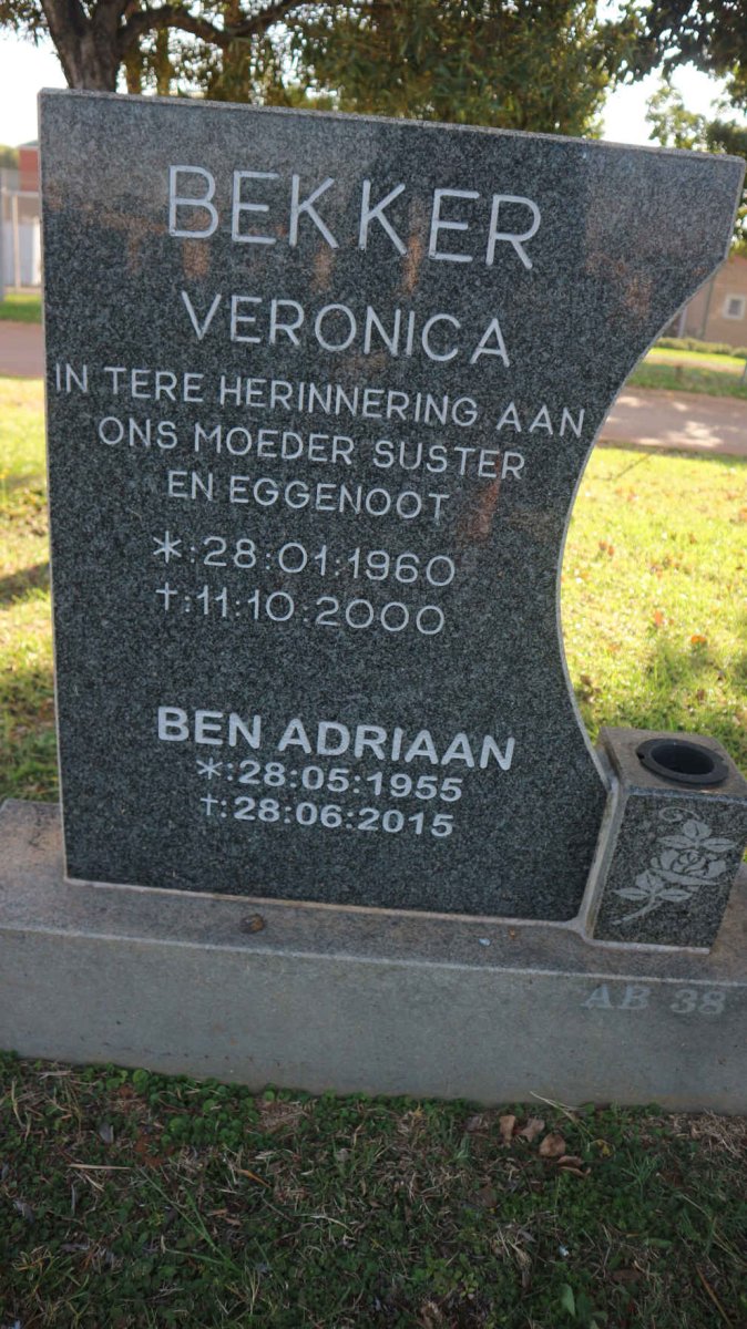 BEKKER Ben Adriaan 1955-2015 &amp; Veronica 1960-2000