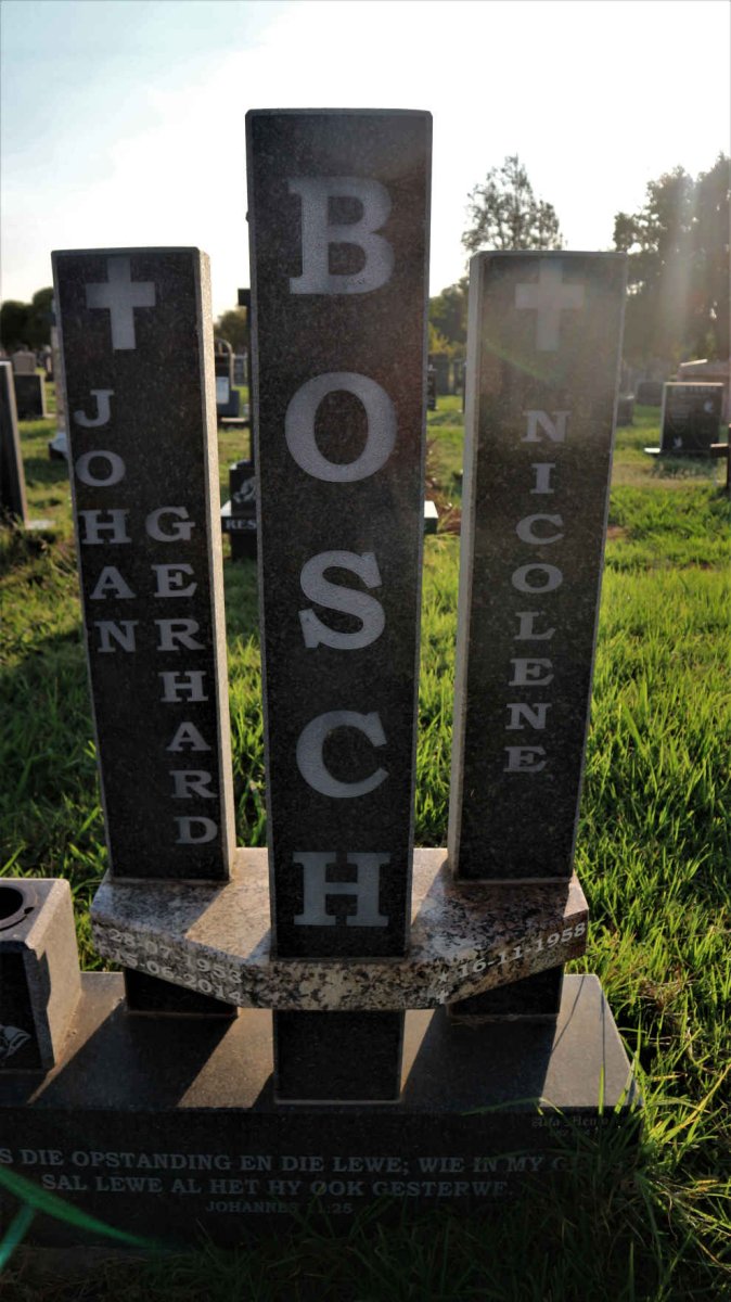 BOSCH Johan Gerhard 1953-2014 &amp; Nicolene 1958-
